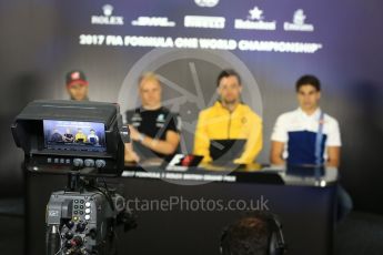 World © Octane Photographic Ltd. Formula 1 - British Grand Prix - Thursday - FIA Driver Press Conference. Romain Grosjean - Haas F1 Team and Valtteri Bottas - Mercedes AMG Petronas F1 Team, Jolyon Palmer - Renault Sport F1 Team and Lance Stroll - Williams Martini Racing. Silverstone, UK. Thursday 13th July 2017. Digital Ref: 1877LB2D7013