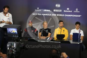 World © Octane Photographic Ltd. Formula 1 - British Grand Prix - Thursday - FIA Driver Press Conference. Romain Grosjean - Haas F1 Team and Valtteri Bottas - Mercedes AMG Petronas F1 Team, Jolyon Palmer - Renault Sport F1 Team and Lance Stroll - Williams Martini Racing. Silverstone, UK. Thursday 13th July 2017. Digital Ref: 1877LB2D7016