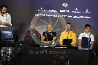 World © Octane Photographic Ltd. Formula 1 - British Grand Prix - Thursday - FIA Driver Press Conference. Romain Grosjean - Haas F1 Team and Valtteri Bottas - Mercedes AMG Petronas F1 Team, Jolyon Palmer - Renault Sport F1 Team and Lance Stroll - Williams Martini Racing. Silverstone, UK. Thursday 13th July 2017. Digital Ref: 1877LB2D7023