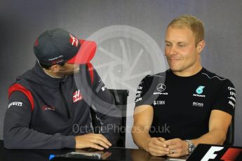 World © Octane Photographic Ltd. Formula 1 - British Grand Prix - Thursday - FIA Driver Press Conference. Romain Grosjean - Haas F1 Team and Valtteri Bottas - Mercedes AMG Petronas F1 Team. Silverstone, UK. Thursday 13th July 2017. Digital Ref: 1877LB2D7025