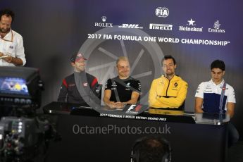 World © Octane Photographic Ltd. Formula 1 - British Grand Prix - Thursday - FIA Driver Press Conference. Romain Grosjean - Haas F1 Team and Valtteri Bottas - Mercedes AMG Petronas F1 Team, Jolyon Palmer - Renault Sport F1 Team and Lance Stroll - Williams Martini Racing. Silverstone, UK. Thursday 13th July 2017. Digital Ref: 1877LB2D7035