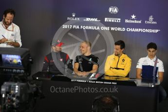 World © Octane Photographic Ltd. Formula 1 - British Grand Prix - Thursday - FIA Driver Press Conference. Romain Grosjean - Haas F1 Team and Valtteri Bottas - Mercedes AMG Petronas F1 Team, Jolyon Palmer - Renault Sport F1 Team and Lance Stroll - Williams Martini Racing. Silverstone, UK. Thursday 13th July 2017. Digital Ref: 1877LB2D7044