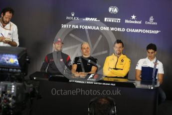 World © Octane Photographic Ltd. Formula 1 - British Grand Prix - Thursday - FIA Driver Press Conference. Romain Grosjean - Haas F1 Team and Valtteri Bottas - Mercedes AMG Petronas F1 Team, Jolyon Palmer - Renault Sport F1 Team and Lance Stroll - Williams Martini Racing. Silverstone, UK. Thursday 13th July 2017. Digital Ref: 1877LB2D7053