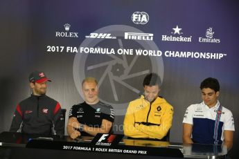 World © Octane Photographic Ltd. Formula 1 - British Grand Prix - Thursday - FIA Driver Press Conference. Romain Grosjean - Haas F1 Team and Valtteri Bottas - Mercedes AMG Petronas F1 Team, Jolyon Palmer - Renault Sport F1 Team and Lance Stroll - Williams Martini Racing. Silverstone, UK. Thursday 13th July 2017. Digital Ref: 1877LB2D7063