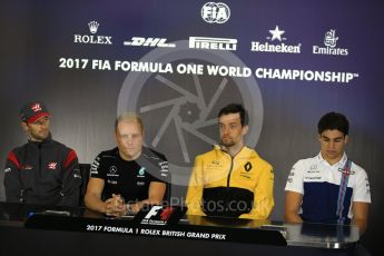 World © Octane Photographic Ltd. Formula 1 - British Grand Prix - Thursday - FIA Driver Press Conference. Romain Grosjean - Haas F1 Team and Valtteri Bottas - Mercedes AMG Petronas F1 Team, Jolyon Palmer - Renault Sport F1 Team and Lance Stroll - Williams Martini Racing. Silverstone, UK. Thursday 13th July 2017. Digital Ref: 1877LB2D7093