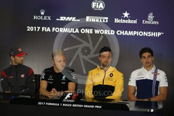 World © Octane Photographic Ltd. Formula 1 - British Grand Prix - Thursday - FIA Driver Press Conference. Romain Grosjean - Haas F1 Team and Valtteri Bottas - Mercedes AMG Petronas F1 Team, Jolyon Palmer - Renault Sport F1 Team and Lance Stroll - Williams Martini Racing. Silverstone, UK. Thursday 13th July 2017. Digital Ref: 1877LB2D7127