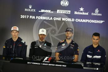 World © Octane Photographic Ltd. Formula 1 - British Grand Prix - Thursday - FIA Driver Press Conference. Daniil Kvyat - Scuderia Toro Rosso, Lewis Hamilton - Mercedes AMG Petronas F1 Team Daniel Ricciardo - Red Bull Racing and Pascal Wehrlein – Sauber F1 Team. Silverstone, UK. Thursday 13th July 2017. Digital Ref: 1877LB2D7145