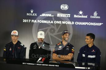 World © Octane Photographic Ltd. Formula 1 - British Grand Prix - Thursday - FIA Driver Press Conference. Daniil Kvyat - Scuderia Toro Rosso, Lewis Hamilton - Mercedes AMG Petronas F1 Team Daniel Ricciardo - Red Bull Racing and Pascal Wehrlein – Sauber F1 Team. Silverstone, UK. Thursday 13th July 2017. Digital Ref: 1877LB2D7239