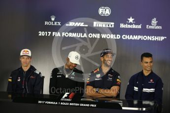 World © Octane Photographic Ltd. Formula 1 - British Grand Prix - Thursday - FIA Driver Press Conference. Daniil Kvyat - Scuderia Toro Rosso, Lewis Hamilton - Mercedes AMG Petronas F1 Team Daniel Ricciardo - Red Bull Racing and Pascal Wehrlein – Sauber F1 Team. Silverstone, UK. Thursday 13th July 2017. Digital Ref: 1877LB2D7245