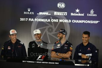 World © Octane Photographic Ltd. Formula 1 - British Grand Prix - Thursday - FIA Driver Press Conference. Daniil Kvyat - Scuderia Toro Rosso, Lewis Hamilton - Mercedes AMG Petronas F1 Team Daniel Ricciardo - Red Bull Racing and Pascal Wehrlein – Sauber F1 Team. Silverstone, UK. Thursday 13th July 2017. Digital Ref: 1877LB2D7283