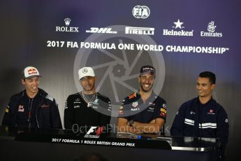 World © Octane Photographic Ltd. Formula 1 - British Grand Prix - Thursday - FIA Driver Press Conference. Daniil Kvyat - Scuderia Toro Rosso, Lewis Hamilton - Mercedes AMG Petronas F1 Team Daniel Ricciardo - Red Bull Racing and Pascal Wehrlein – Sauber F1 Team. Silverstone, UK. Thursday 13th July 2017. Digital Ref: 1877LB2D7288