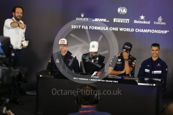 World © Octane Photographic Ltd. Formula 1 - British Grand Prix - Thursday - FIA Driver Press Conference. Daniil Kvyat - Scuderia Toro Rosso, Lewis Hamilton - Mercedes AMG Petronas F1 Team Daniel Ricciardo - Red Bull Racing and Pascal Wehrlein – Sauber F1 Team. Silverstone, UK. Thursday 13th July 2017. Digital Ref: 1877LB2D7297