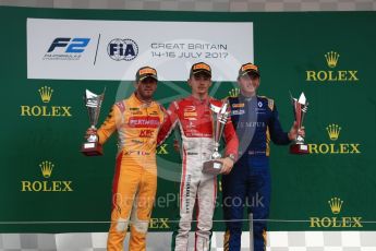 World © Octane Photographic Ltd. FIA Formula 2 (F2) - Race 1. Charles Leclerc (1st) - Prema Racing, Norman Nato (2nd) – Pertamina Arden and Oliver Rowland (3rd) – DAMS. British Grand Prix, Silverstone, UK. Saturday 15th July 2017. Digital Ref: 1887LB1D2513