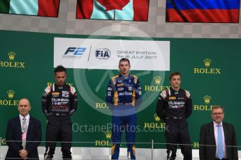 World © Octane Photographic Ltd. Formula 1 - British Grand Prix - Sunday - FIA Formula 2 - Race 2. Nicholas Latifi - DAMS, Luca Ghiotto and Artem Markelov - Russian Time. Silverstone, UK. Sunday 16th July 2017. Digital Ref: 1889LB1D3184