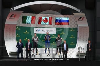 World © Octane Photographic Ltd. Formula 1 - British Grand Prix - Sunday - FIA Formula 2 - Race 2. Nicholas Latifi - DAMS, Luca Ghiotto and Artem Markelov - Russian Time. Silverstone, UK. Sunday 16th July 2017. Digital Ref: 1889LB1D3198