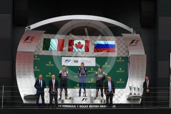 World © Octane Photographic Ltd. Formula 1 - British Grand Prix - Sunday - FIA Formula 2 - Race 2. Nicholas Latifi - DAMS, Luca Ghiotto and Artem Markelov - Russian Time. Silverstone, UK. Sunday 16th July 2017. Digital Ref: 1889LB1D3202