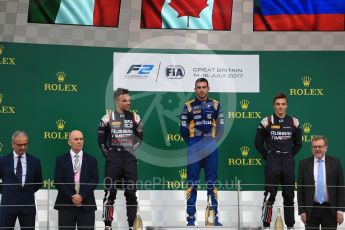 World © Octane Photographic Ltd. Formula 1 - British Grand Prix - Sunday - FIA Formula 2 - Race 2. Nicholas Latifi - DAMS, Luca Ghiotto and Artem Markelov - Russian Time. Silverstone, UK. Sunday 16th July 2017. Digital Ref: 1889LB1D3215