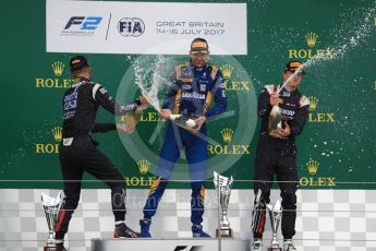 World © Octane Photographic Ltd. Formula 1 - British Grand Prix - Sunday - FIA Formula 2 - Race 2. Nicholas Latifi - DAMS, Luca Ghiotto and Artem Markelov - Russian Time. Silverstone, UK. Sunday 16th July 2017. Digital Ref: 1889LB1D3275