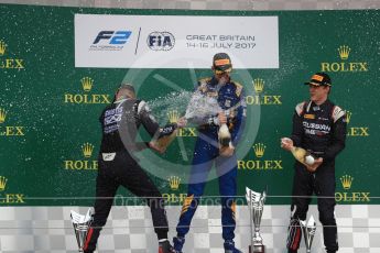 World © Octane Photographic Ltd. Formula 1 - British Grand Prix - Sunday - FIA Formula 2 - Race 2. Nicholas Latifi - DAMS, Luca Ghiotto and Artem Markelov - Russian Time. Silverstone, UK. Sunday 16th July 2017. Digital Ref: 1889LB1D3283