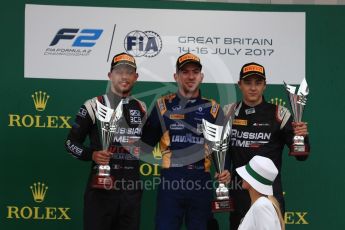 World © Octane Photographic Ltd. Formula 1 - British Grand Prix - Sunday - FIA Formula 2 - Race 2. Nicholas Latifi - DAMS, Luca Ghiotto and Artem Markelov - Russian Time. Silverstone, UK. Sunday 16th July 2017. Digital Ref: 1889LB1D3340