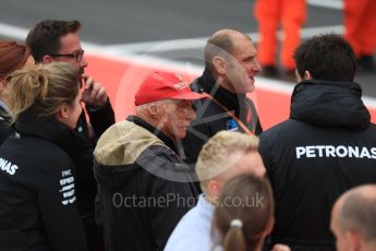 World © Octane Photographic Ltd. GP3 race 1 Parc Ferme - British Grand Prix. Toto Wolff - Executive Director & Head of Mercedes-Benz Motorsport and Niki Lauda - Non-Executive Chairman of Mercedes-Benz Motorsport. Silverstone, UK. Saturday 15th July 2017. Digital Ref: 1879LB1D2527