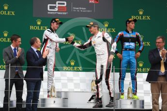 World © Octane Photographic Ltd. GP3 - Race 1. George Russell (1st) and Anthoine Hubert (2nd) - ART Grand Prix and Allessio Lorando (3rd) – Jenzer Motorsport. British Grand Prix - Silverstone, UK. Saturday 15th July 2017. Digital Ref: 1879LB1D2582