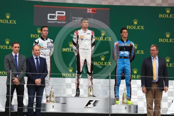 World © Octane Photographic Ltd. GP3 - Race 1. George Russell (1st) and Anthoine Hubert (2nd) - ART Grand Prix and Allessio Lorando (3rd) – Jenzer Motorsport. British Grand Prix - Silverstone, UK. Saturday 15th July 2017. Digital Ref: 1879LB1D2613