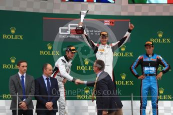 World © Octane Photographic Ltd. GP3 - Race 1. George Russell (1st) and Anthoine Hubert (2nd) - ART Grand Prix and Allessio Lorando (3rd) – Jenzer Motorsport. British Grand Prix - Silverstone, UK. Saturday 15th July 2017. Digital Ref: 1879LB1D2673