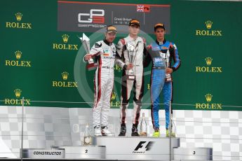 World © Octane Photographic Ltd. GP3 - Race 1. George Russell (1st) and Anthoine Hubert (2nd) - ART Grand Prix and Allessio Lorando (3rd) – Jenzer Motorsport. British Grand Prix - Silverstone, UK. Saturday 15th July 2017. Digital Ref: 1879LB1D2782