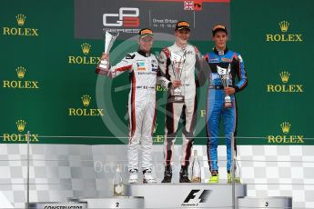 World © Octane Photographic Ltd. GP3 - Race 1. George Russell (1st) and Anthoine Hubert (2nd) - ART Grand Prix and Allessio Lorando (3rd) – Jenzer Motorsport. British Grand Prix - Silverstone, UK. Saturday 15th July 2017. Digital Ref: 1879LB1D2794