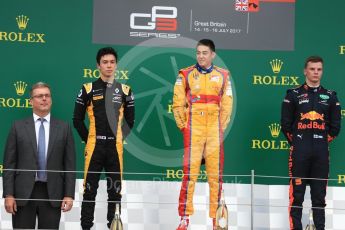 World © Octane Photographic Ltd. Formula 1 - British Grand Prix - Sunday - GP3 - Race 2. Giuliano Alesi - Trident, Jack Aitken - ART Grand Prix and Niko Kari - Arden International. Silverstone, UK. Sunday 16th July 2017. Digital Ref: 1888LB1D2895