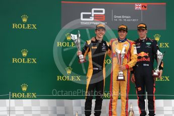 World © Octane Photographic Ltd. Formula 1 - British Grand Prix - Sunday - GP3 - Race 2. Giuliano Alesi - Trident, Jack Aitken - ART Grand Prix and Niko Kari - Arden International. Silverstone, UK. Sunday 16th July 2017. Digital Ref: 1888LB1D2989