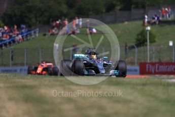 World © Octane Photographic Ltd. Formula 1 - Hungarian Grand Prix Practice 1. Lewis Hamilton - Mercedes AMG Petronas F1 W08 EQ Energy+ and Fernando Alonso - McLaren Honda MCL32. Hungaroring, Budapest, Hungary. Friday 28th July 2017. Digital Ref:1899LB1D7252