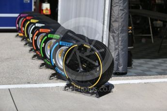 World © Octane Photographic Ltd. Formula 1 - Hungarian Grand Prix Practice 2. Pirelli type line up including new low profile concept. Hungaroring, Budapest, Hungary. Friday 28th July 2017. Digital Ref:1901CB2D1259