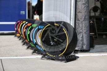 World © Octane Photographic Ltd. Formula 1 - Hungarian Grand Prix Practice 2. Pirelli type line up including new low profile concept. Hungaroring, Budapest, Hungary. Friday 28th July 2017. Digital Ref:1901CB2D1266