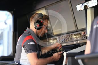 World © Octane Photographic Ltd. Formula 1 - Hungarian Grand Prix. Haas F1 Team pit wall. Hungaroring, Budapest, Hungary. Friday 28th July 2017. Digital Ref:1901CB2D1372