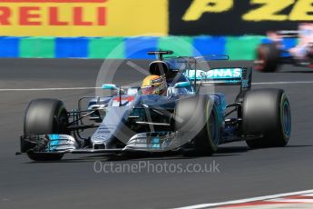 World © Octane Photographic Ltd. Formula 1 - Hungarian Grand Prix Practice 3. Lewis Hamilton - Mercedes AMG Petronas F1 W08 EQ Energy+. and Sergio Perez - Sahara Force India VJM10. Hungaroring, Budapest, Hungary. Saturday 29th July 2017. Digital Ref: