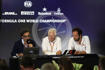 World © Octane Photographic Ltd. Formula 1 - Budapest Grand Prix - Thursday FIA Halo Press Conference. Laurent Mekies FIA safety director, Charlie Whiting FIA Formula One Race Director and Matteo Bonciani Head of F1 Communications. Hungaroring, Budapest, Hungary. Thursday 27th July 2017. Digital Ref: 1897LB1D5662