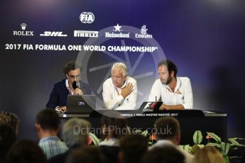 World © Octane Photographic Ltd. Formula 1 - Budapest Grand Prix - Thursday FIA Halo Press Conference. Laurent Mekies FIA safety director, Charlie Whiting FIA Formula One Race Director and Matteo Bonciani Head of F1 Communications. Hungaroring, Budapest, Hungary. Thursday 27th July 2017. Digital Ref: 1897LB1D5672