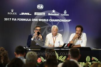 World © Octane Photographic Ltd. Formula 1 - Budapest Grand Prix - Thursday FIA Halo Press Conference. Laurent Mekies FIA safety director, Charlie Whiting FIA Formula One Race Director and Matteo Bonciani Head of F1 Communications. Hungaroring, Budapest, Hungary. Thursday 27th July 2017. Digital Ref: 1897LB1D5690