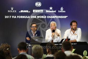 World © Octane Photographic Ltd. Formula 1 - Budapest Grand Prix - Thursday FIA Halo Press Conference. Laurent Mekies FIA safety director, Charlie Whiting FIA Formula One Race Director and Matteo Bonciani Head of F1 Communications. Hungaroring, Budapest, Hungary. Thursday 27th July 2017. Digital Ref: 1897LB1D5699