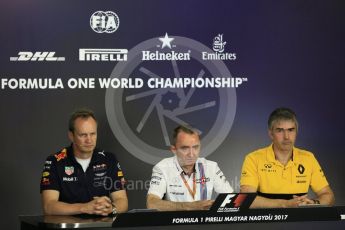 World © Octane Photographic Ltd. Formula 1 - Budapest Grand Prix- Team Press Conference – Part 2. Nick Chester – Chassis Technical Director at Renault Sport Formula 1 Team, Paul Monaghan - Chief Engineer of Red Bull Racing and Paddy Lowe - Chief Technical Officer at Williams Martini Racing. Hungaroring, Budapest, Hungary. Thursday 27th July 2017. Digital Ref: 1904LB5D2566