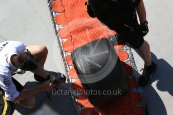 World © Octane Photographic Ltd. Formula 1 - Hungarian in-season testing. George Russell's rear right being inspected - Mercedes AMG Petronas F1 W08 EQ Energy+. Hungaroring, Budapest, Hungary. Wednesday 2nd August 2017. Digital Ref:1917CB2D5415