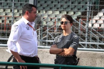 World © Octane Photographic Ltd. Formula 1 - Hungarian in-season testing. Nyck de Vries - McLaren Honda reserve driver and Eric Boullier. Hungaroring, Budapest, Hungary. Wednesday 2nd August 2017. Digital Ref: