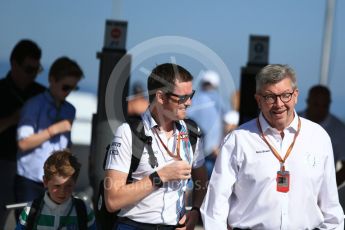 World © Octane Photographic Ltd. Formula 1 - Hungarian Grand Prix Paddock. Ross Brawn – Formula One Managing Director of Motorsports with Rob Smedley – Head of Performance Engineering. Hungaroring, Budapest, Hungary. Saturday 29th July 2017. Digital Ref:1906LB2D1460