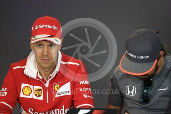 World © Octane Photographic Ltd. Formula 1 - Budapest Grand Prix – Thursday Driver Press Conference – Part 1. Sebastian Vettel - Scuderia Ferrari and Fernando Alonso - McLaren Honda. Hungaroring, Budapest, Hungary. Thursday 27th July 2017. Digital Ref: 1894LB1D5864