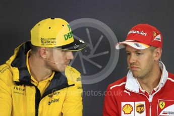 World © Octane Photographic Ltd. Formula 1 - Budapest Grand Prix – Thursday Driver Press Conference – Part 1. Sebastian Vettel - Scuderia Ferrari and Nico Hulkenberg - Renault Sport F1 Team. Hungaroring, Budapest, Hungary. Thursday 27th July 2017. Digital Ref: 1894LB1D5924