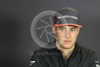World © Octane Photographic Ltd. Formula 1 - Budapest Grand Prix – Thursday Driver Press Conference – Part 2. Stoffel Vandoorne - McLaren Honda. Hungaroring, Budapest, Hungary. Thursday 27th July 2017. Digital Ref: 1894LB1D5968