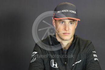 World © Octane Photographic Ltd. Formula 1 - Budapest Grand Prix – Thursday Driver Press Conference – Part 2. Stoffel Vandoorne - McLaren Honda. Hungaroring, Budapest, Hungary. Thursday 27th July 2017. Digital Ref: 1894LB1D5993