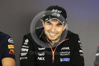 World © Octane Photographic Ltd. Formula 1 - Budapest Grand Prix – Thursday Driver Press Conference – Part 2. Sergio Perez - Sahara Force India. Hungaroring, Budapest, Hungary. Thursday 27th July 2017. Digital Ref: 1894LB1D6040
